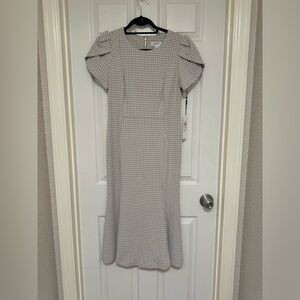Elegant Tan Checkered Dress